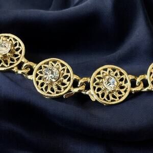 VTG 60s CORO Rhinestone Choker Necklace in Gold Tone 16 inch Adjustable MCM